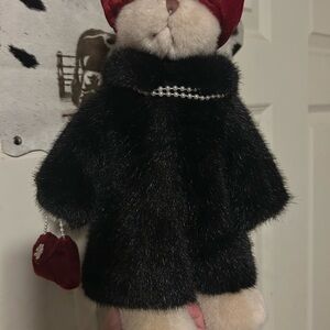 Russ Berrie Plush Bear with Black Fur Coat and Red Hat